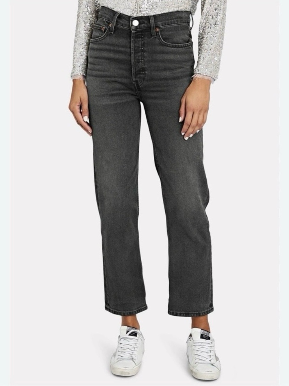 RE/DONE Women’s 70s Ultra High Rise Stove Pipe Vintage Ash Grey Jeans 27